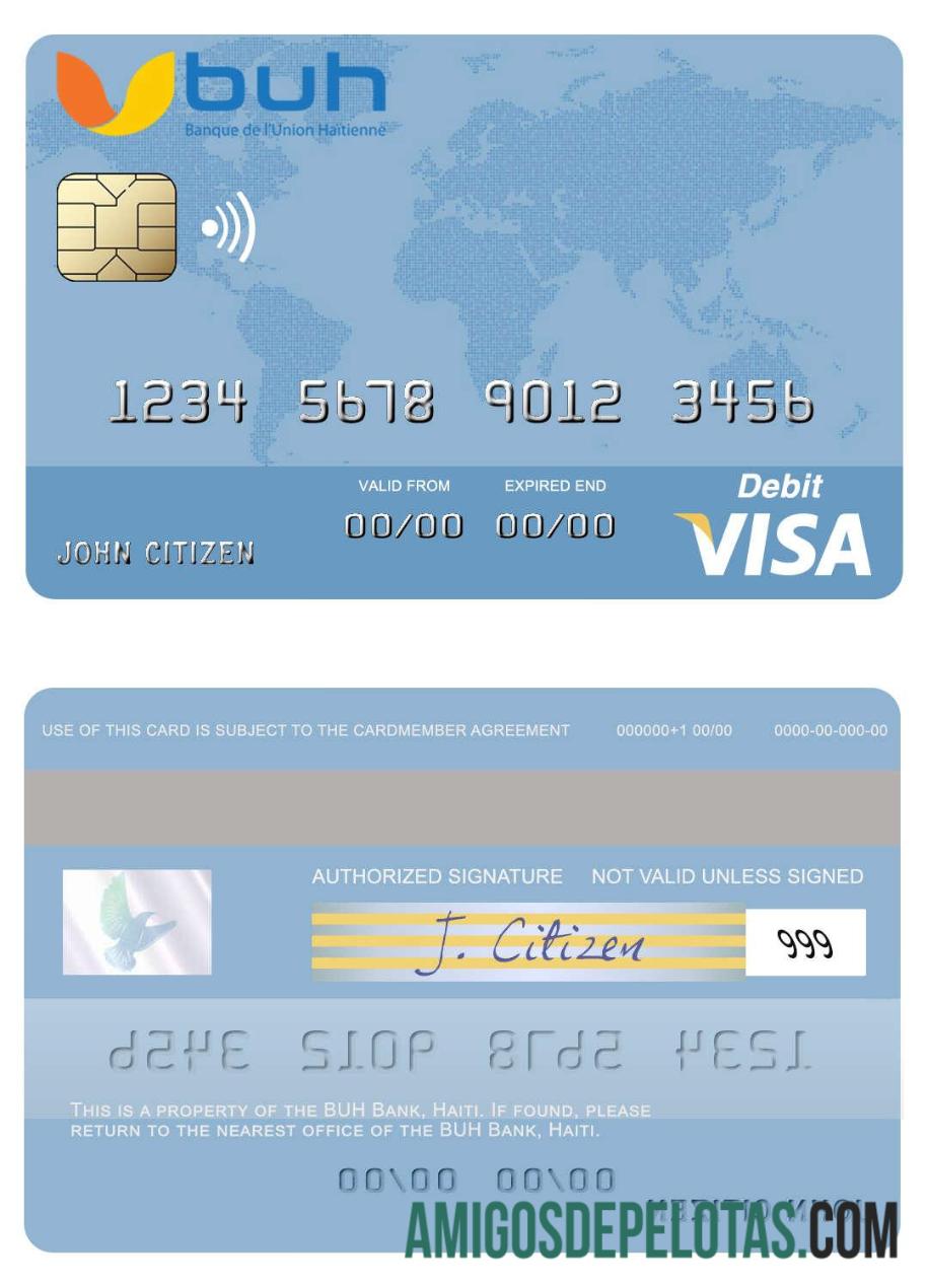 Cartão de débito Visa do banco Haiti BUH modelo